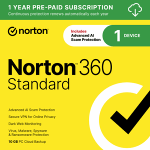 Norton 360 Standard, Antivirus Software for 1 Device, 1 Year Subscription